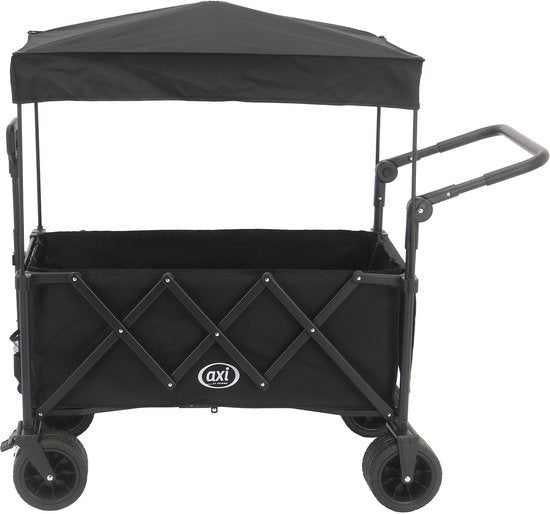 Chariot pliable AXI SB221 avec toit – Noir – Avec barre de traction, freins et housse – Capacité de charge de 100 kg – Facile à transporter – Métal