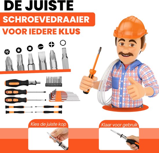 Mallette à outils Vertrex remplie - Outils - Set d'outils - Mallettes à outils - Jeu de tournevis - Ruban à mesurer - Marteau - Jeu d'embouts - Jeu de clés Allen - Tendeur - Scie - Couteau Stanley