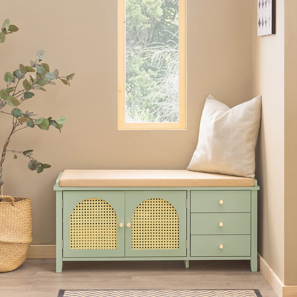 Meuble à chaussures - SoBuy - Meuble de rangement - Avec 3 tiroirs, 1 coussin rembourré et 2 portes