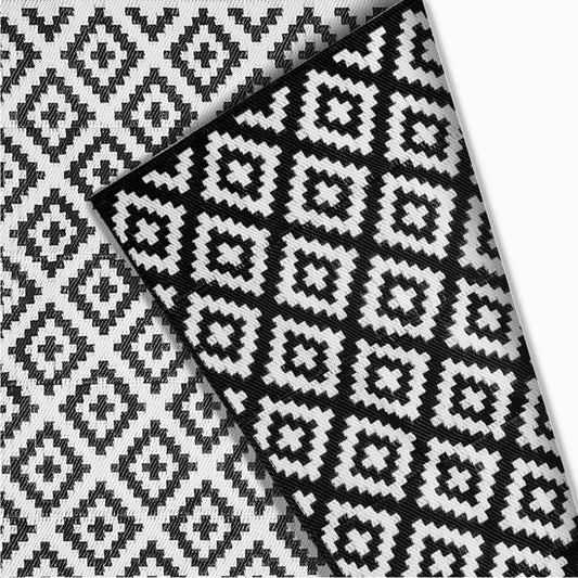 Goliving Tapis d'extérieur Summer Diamond - 183x290CM - Tapis de jardin - Tapis d'extérieur - Tapis - Tapis de jardin - Réversible - Sac de transport inclus - Noir/Blanc