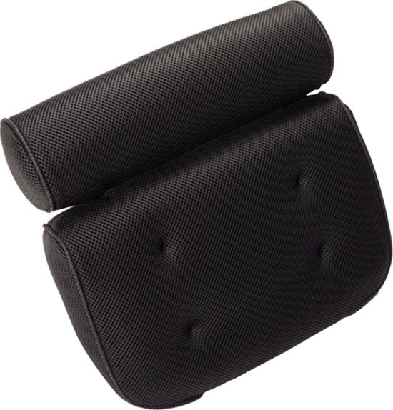 Earkings Coussin de bain avec 6 ventouses et crochet de suspension - Coussin de bain pour la salle de bain - Accessoires de bain Coussin de cou pour la salle de bain - Appui-tête pour la salle de bain Noir