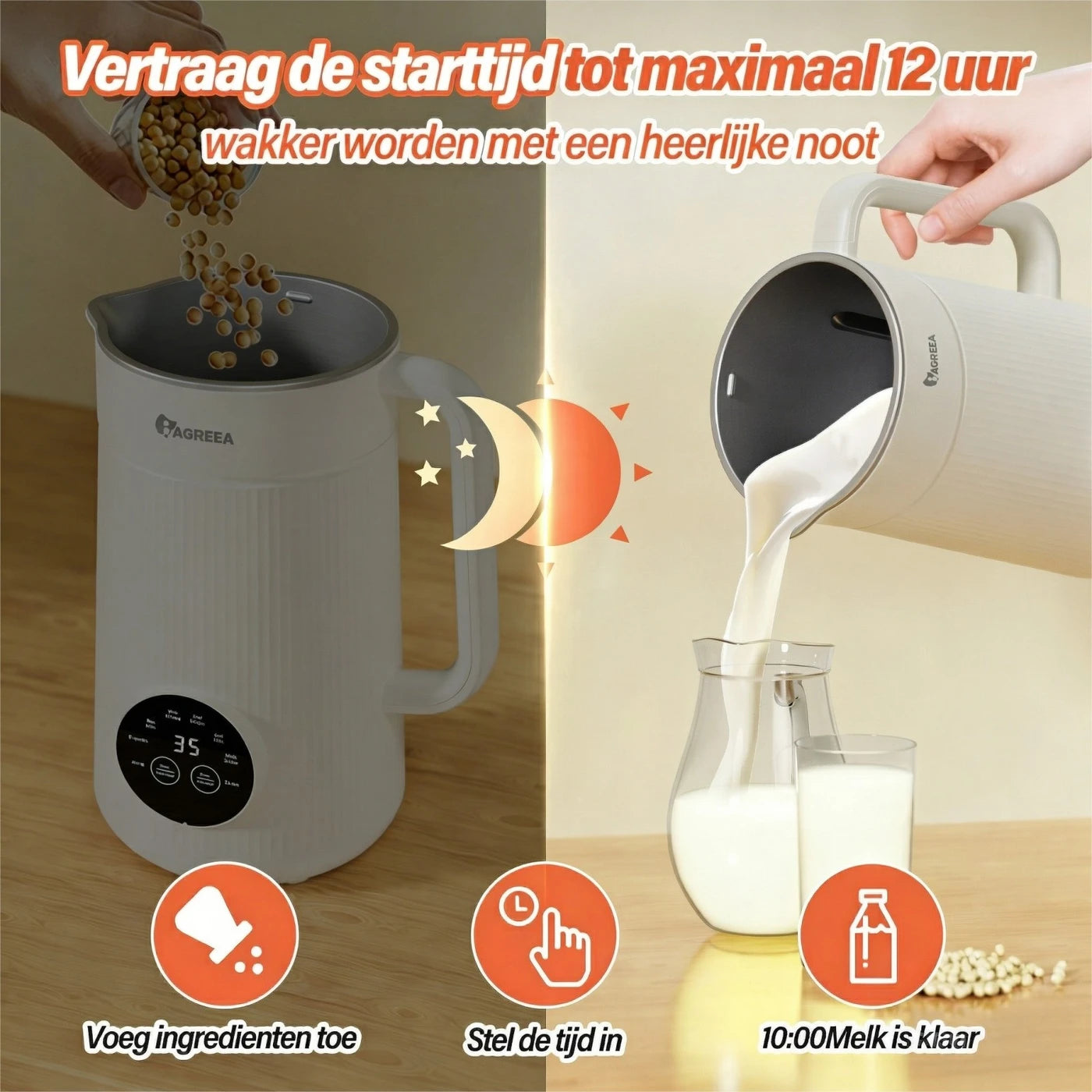 Iagreea Machine à lait végétal 8-en-1 1 000 ml - Machine à lait de soja et d'avoine avec fonction de chauffage - Blanc