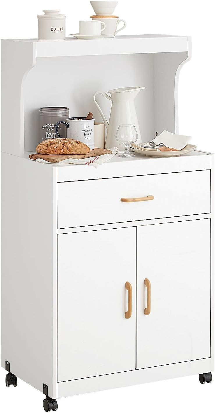 SoBuy Meuble micro-ondes avec 1 tiroir - Max. 60 kg - MDF - Avec roulettes - 62 x 40 x 119 cm - Blanc