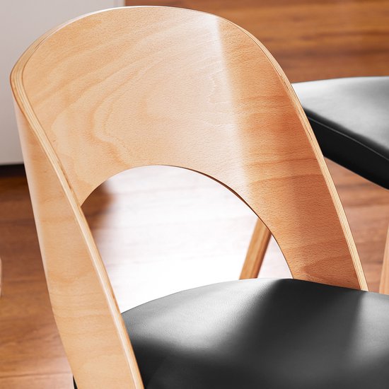 SoBuy Chaise en bois avec dossier et assise rembourrés, chaise pour cuisine, salle à manger, bureau, chambre à coucher, naturelle et noire, 48 x 55 x 78 cm, FST97-SCH