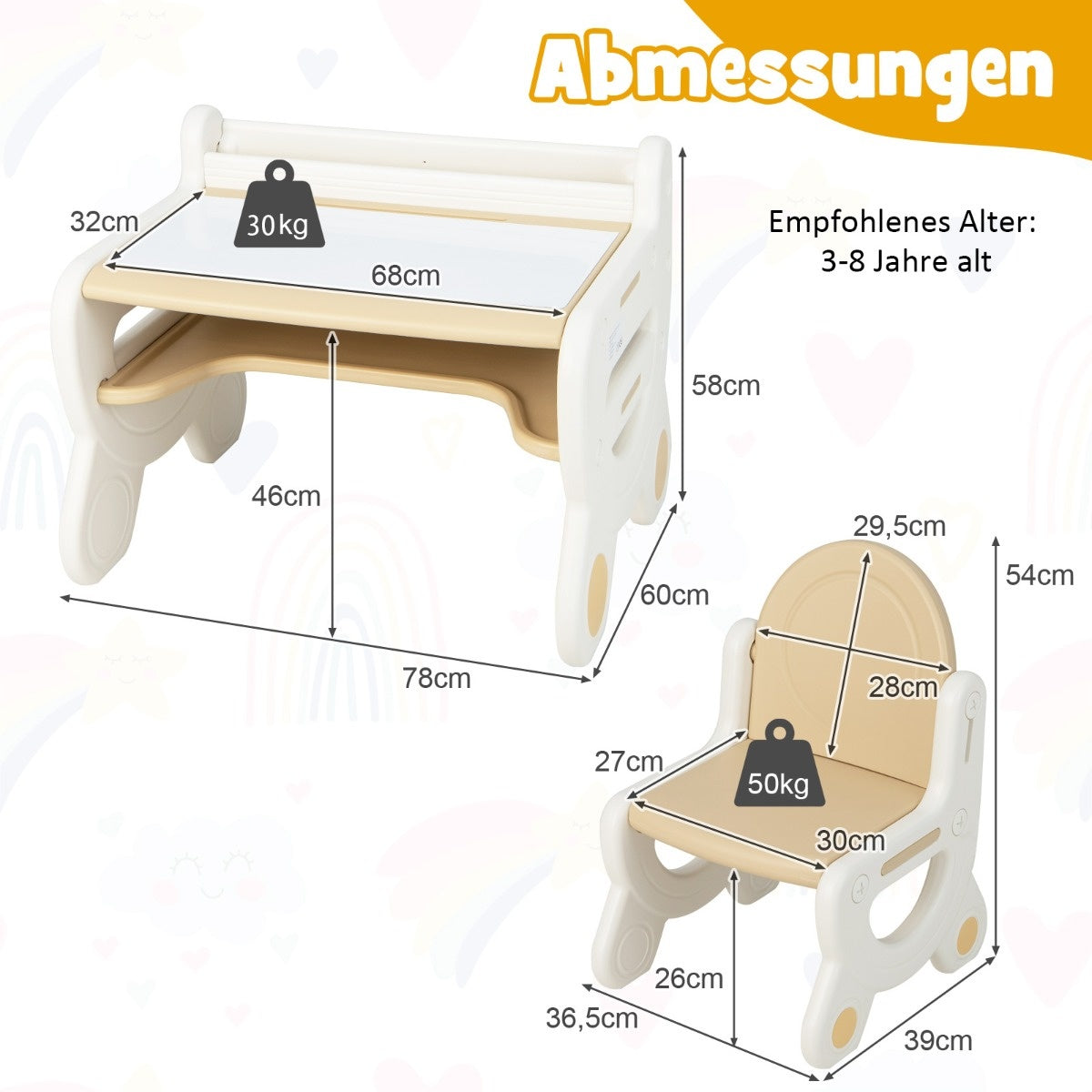 Groupe de sièges pour enfants Coast avec plateau de table réglable en longueur et en inclinaison table marron