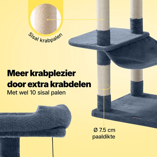 Jake et Jacky : Arbre à chat - Arbre à chat - Meuble à griffer - Arbre à chat - Arbres à chat - Maison pour chat - Gris foncé - 147 cm de haut