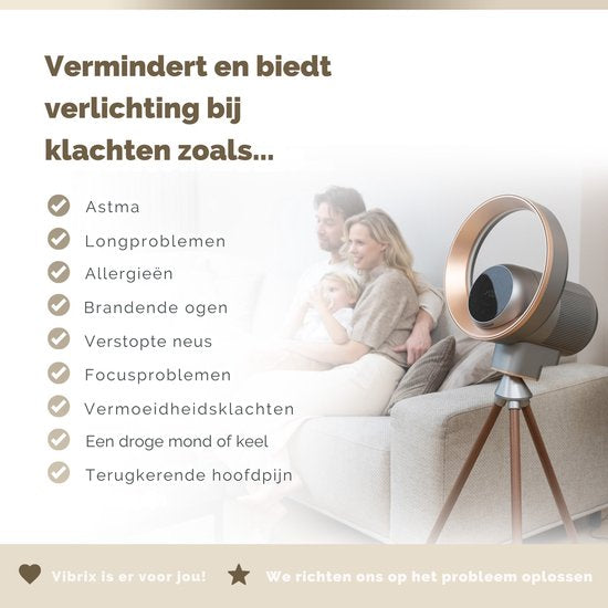 Vibrix Design Purificateur d'air Living Room avec app - 50 m² - Filtre HEPA - Ioniseur - Filtre à air - Purificateur d'air - Air Cleaner - AURAFLOW - CADR 275 m3/h - Télécommande