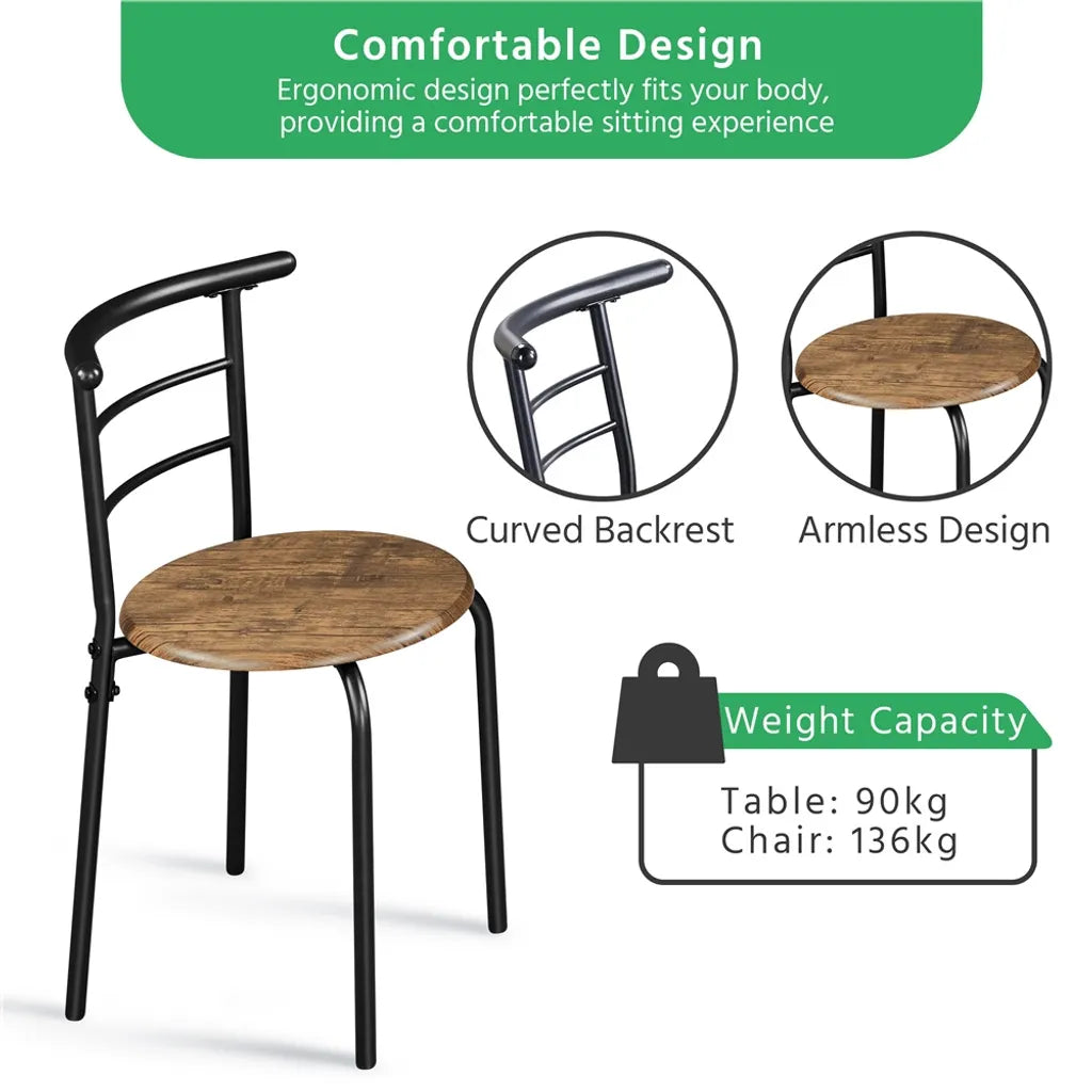 Ensemble de salle à manger Yaheetech 3 pièces - Marron - Table de salle à manger avec étagère de rangement et 2 chaises pour 2 personnes