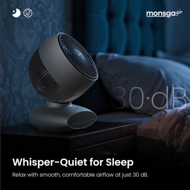 Ventilateur de table Monsga AC200 Turbo - 30 dB, ultra-silencieux - Oscillation à 360° - Télécommande