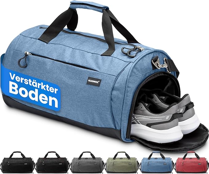 Herowerk Sac de sport avec compartiment à chaussures et compartiment humide, sac d'entraînement pour femmes et hommes, idéal comme sac de voyage, sac de fitness, sac d'entraînement ou sac de sport, bleu foncé, Sac de sport avec bandoulière