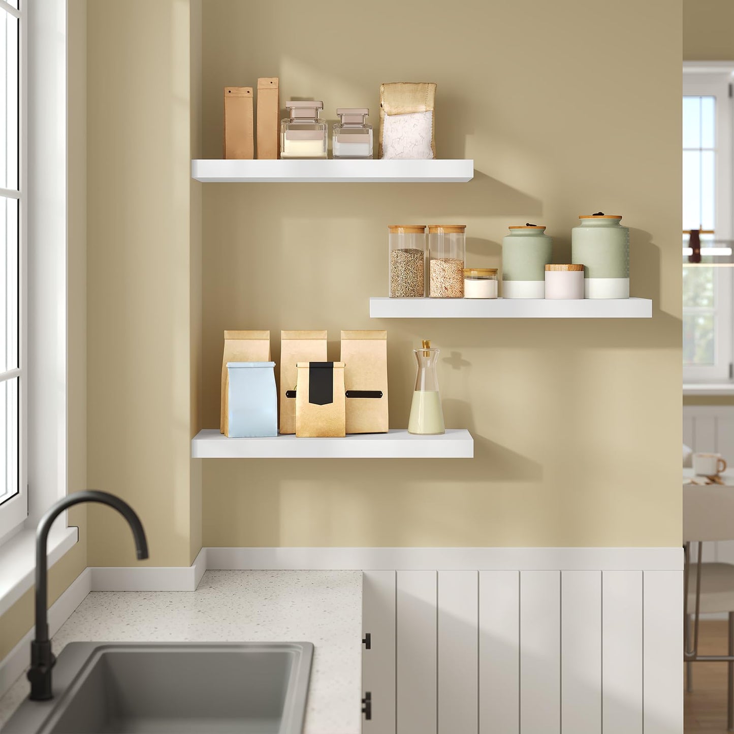 Étagère murale Woltu - Suspendue - MDF - 50 x 23 x 3,8 cm - Blanc