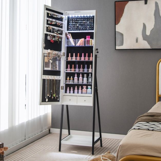 Armoire à bijoux avec miroir - Coast - LED - Blanc/Noir - 3 piles AA - 41x35x160 cm