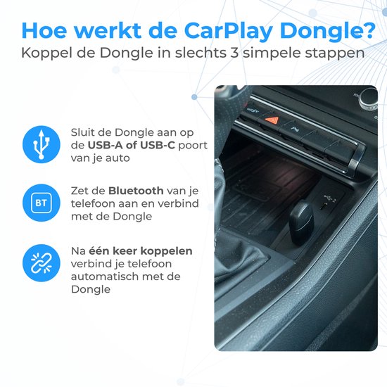 Dongle Nuvance CarPlay - Compatible avec Android Auto et CarPlay - 2 en 1 - Dongle Bluetooth - CarPlay sans fil - USB et USB-C