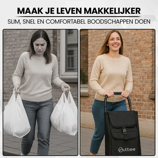 Outbee Chariot de courses - Pliable - Polyester - Avec roues EVA - Cadre en aluminium - Capacité de charge 45 kg - Noir