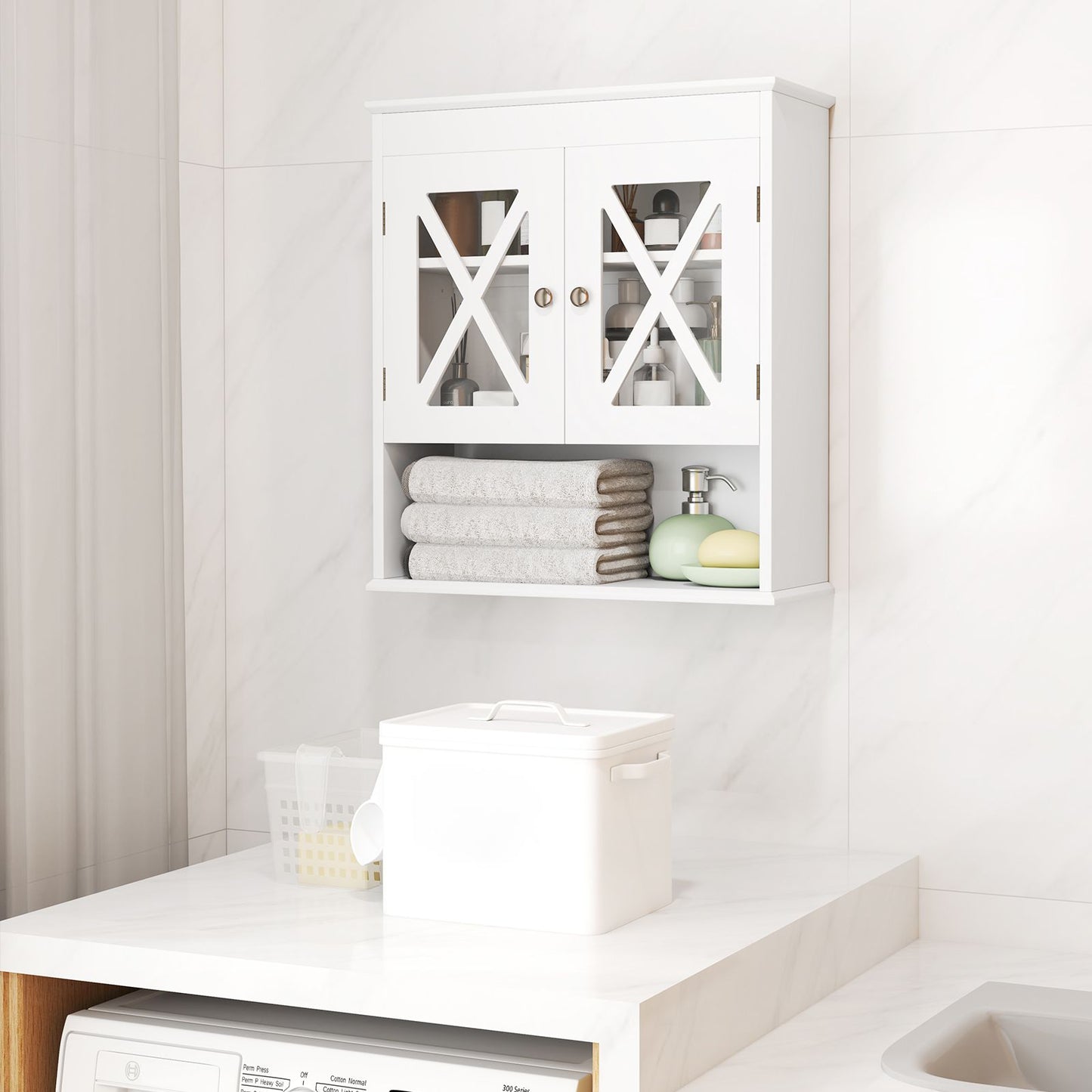 coast Bathroom Hanging Cabinet - White - 54 x 20 x 60 cm - Wall-mounted with Adjustable Rack