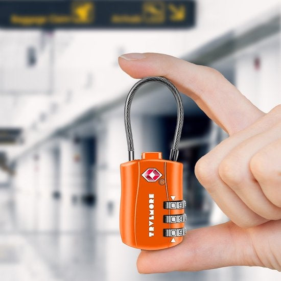 TRVLMORE Serrure de valise - Serrure de voyage TSA - Cadenas - 3 chiffres - 2 pièces - Serrure à chiffres - Orange