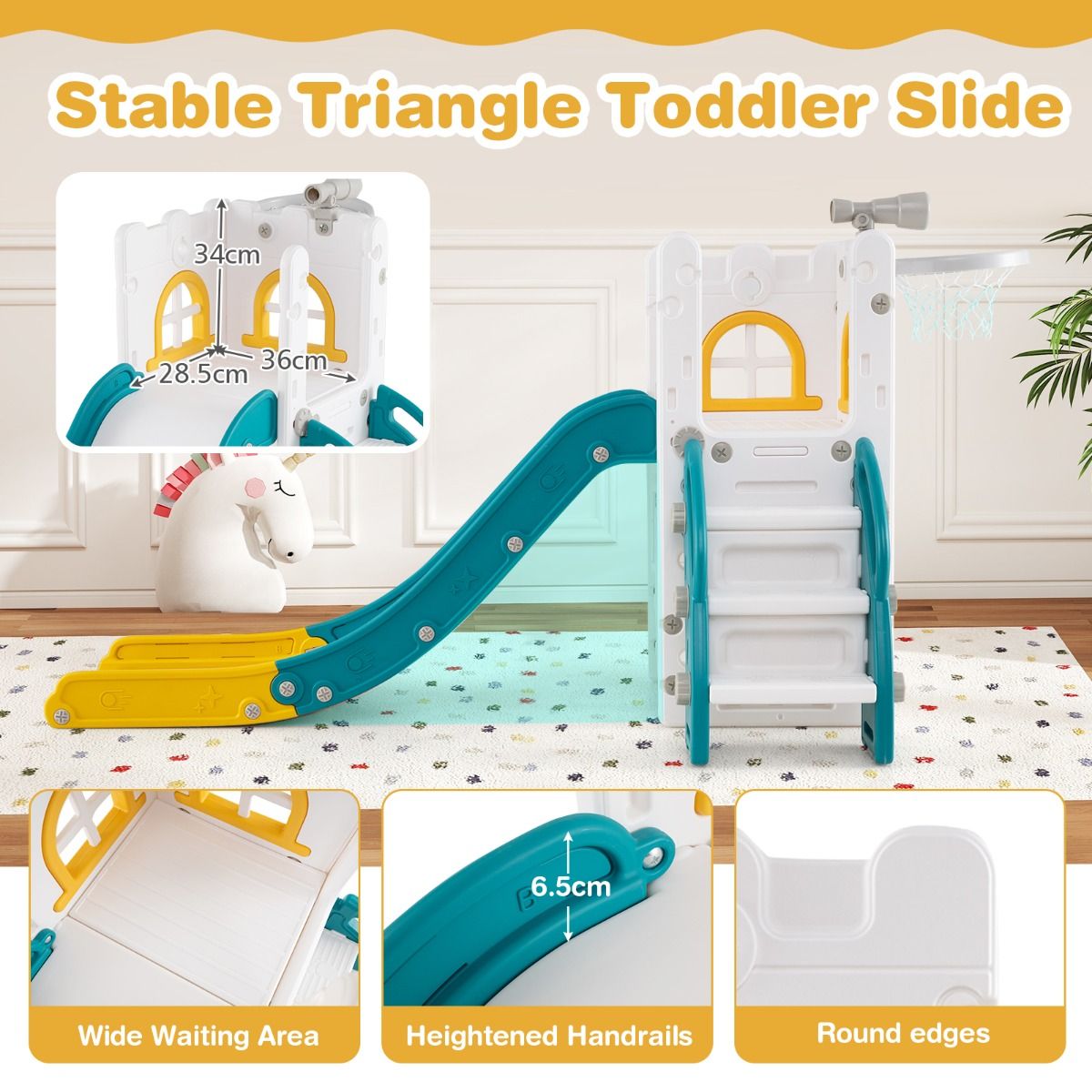 Toboggan pour enfants Coast 6-en-1 - avec panier de basket et télescope - en forme de L - vert