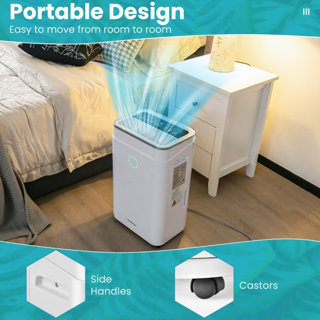 Coast Déshumidificateur 25L/Jour avec tuyau de vidange et affichage LED - Blanc - 34x24x57 cm