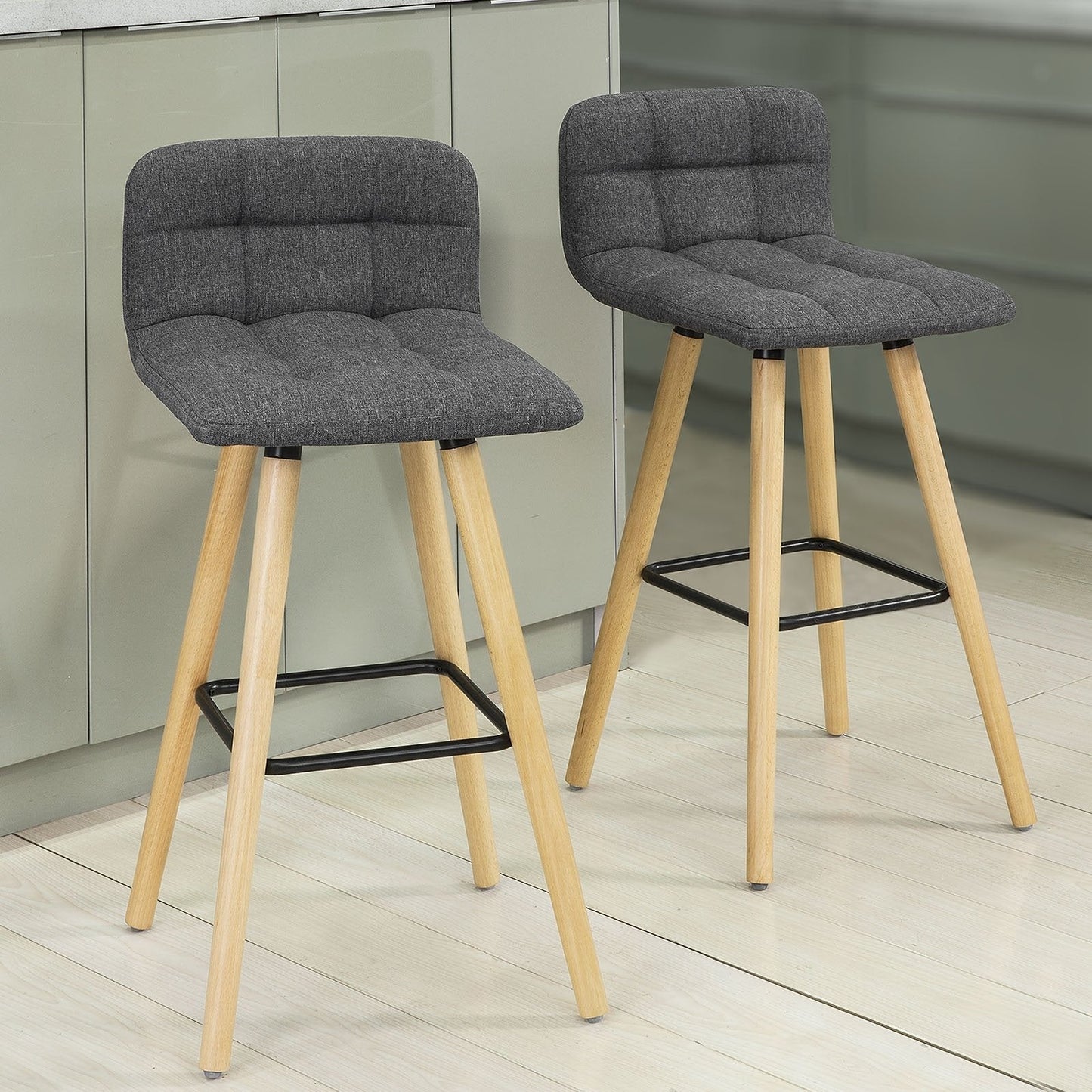 SoBuy set de 2 tabourets de bar - Tabouret à dossier - Gris foncé - 92x44x44 cm - Hauteur d'assise 68 cm