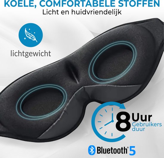 PurelyGoods® Masque de sommeil Bluetooth 5.3 - Masque de sommeil pour les yeux - 3D - 100% occultant - pour femmes et hommes