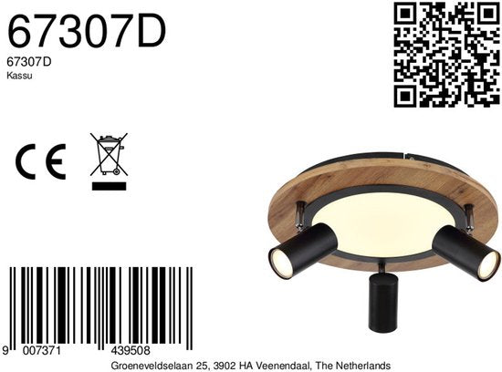 Globo - plafonnier - Kassu - noir naturel - métal - Ø 40 cm - LED - 67307D