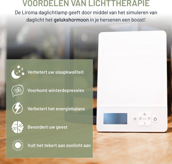 LIROMA® Lampe à lumière du jour - Lumière bleue et blanche - 10 000 LUX - Minuterie - Luminothérapie - Lampe de bureau