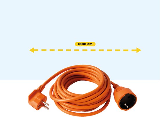 BRASQ Rallonge de 10 mètres, orange - Rallonge avec prise de terre - Rallonge pour usage intérieur