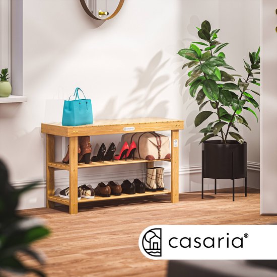 Casaria Shoe Rack - Banc 3 étagères 90x33x46cm - Bois d'acacia