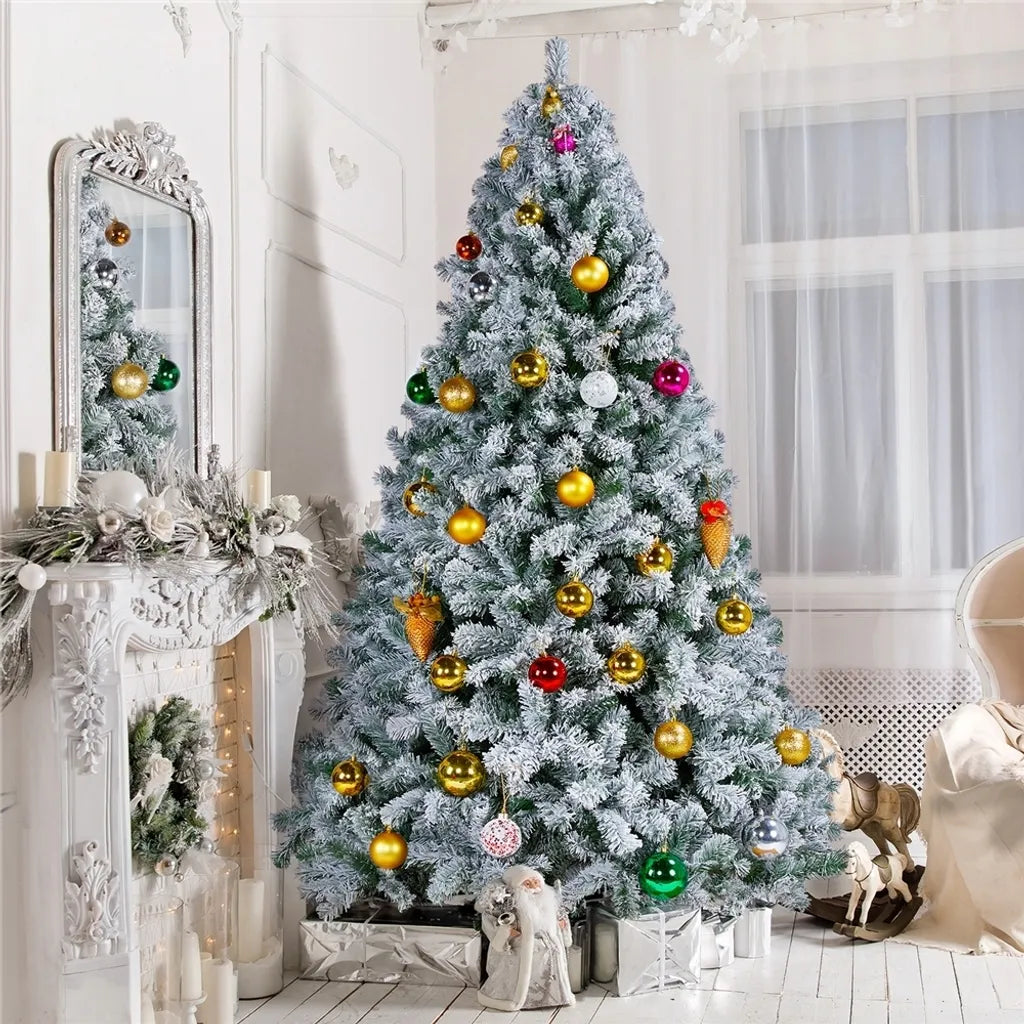 Sapin de Noël artificiel Yaheetech 228 cm – Vert/Blanc – Ø 140 x 228 cm – Sapin de Noël enneigé avec pied métallique