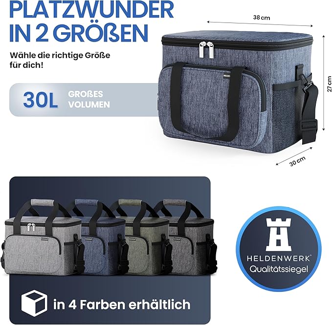 Heroism Grand sac isotherme pliable - Glacière isotherme, thermosac, étanche et imperméable - Sac pique-nique et déjeuner - 30 L - Gris foncé