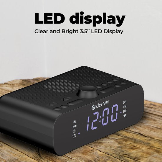 Denver Radio-réveil DAB avec Bluetooth - Réveil numérique - Chargement via USB-C - Radio FM - Double alarme - CRD515