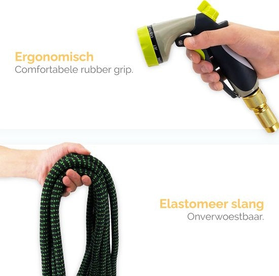Tuyau d'arrosage flexible Goliving - 30 mètres - Tuyau d'arrosage extensible - Arroseur de jardin - Noir - Huit positions - Avec sac de rangement