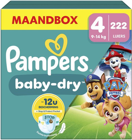 Pampers Baby-Dry, édition Paw Patrol, taille 4, 222 couches, 9 kg-14 kg