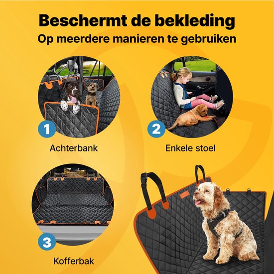 Tapis pour chien Jake et Jacky Siège arrière et coffre de la voiture - Tapis pour chien - Tapis pour chien - Housse de protection pour la voiture - Laisse pour chien, laisses suspendues et sac de rangement inclus