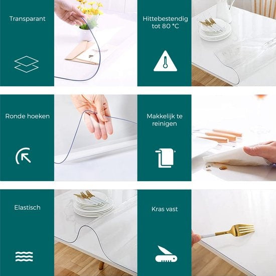 HOMEWELL Protecteur de table en verre transparent 90x200cm - Voile de table transparent - Nappe - Antidérapant et résistant à la chaleur - 2.2 mm