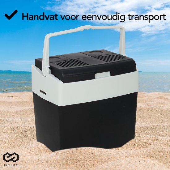 Infinity Goods Glacière électrique - 30L - Glacière - 12V et 230V - Frigobox - Réfrigération et chauffage - Noir