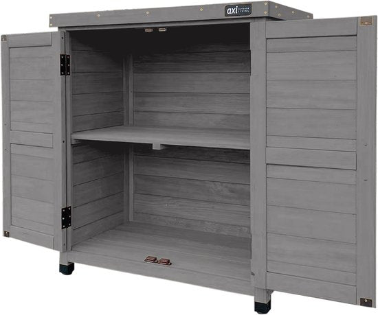Armoire de rangement en bois AXI Felix – Armoire de jardin en bois certifié FSC – Système de fermeture magnétique – Pieds réglables – 80 x 45 x 93 cm – Gris chaud