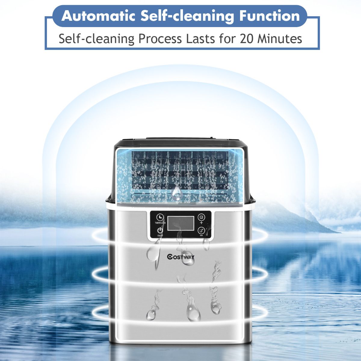 Coast Countertop Ice Maker - 26x36x38 cm - Silver - Machine à glaçons électrique avec auto-nettoyage, 18KG/24h, 24 glaçons carrés par 15 min