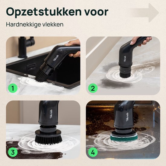Skrub Electric Cleaning Brush - Brosse à récurer avec manche pour la salle de bain - 8 accessoires