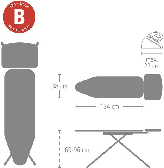 Brabantia Table à repasser B - pour générateur de vapeur - 124 x 38 cm - Calm Rustle