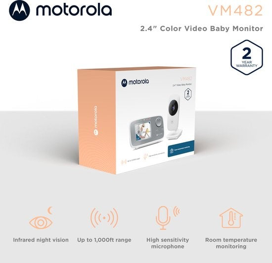 Motorola Nursery Baby Monitor - VM482 - Baby Monitor avec caméra - Vision nocturne infrarouge - Zoom numérique - Surveillance de la température - Blanc