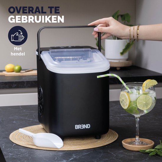 BREND BR-2213 Machine à glaçons avec cuillère et plateau d'égouttage - Grands L ou petits S glaçons - Machine à glaçons portable - 10 kg en 24 heures - Noir