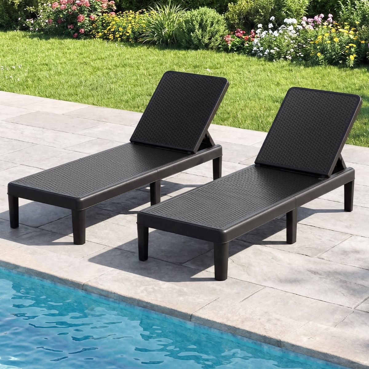 Chaise longue de jardin Coast - dossier réglable sur 4 positions - aspect rotin - noir - 1 pièce