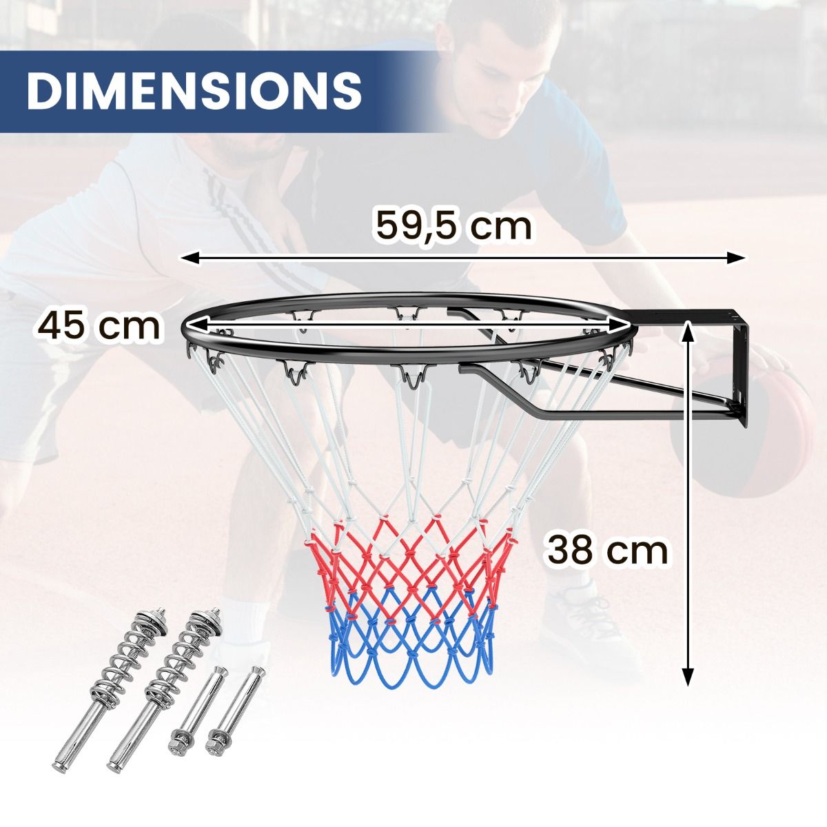 Coast Basketball Ring Ø 45 cm Black - Panier de basket solide et résistant aux intempéries avec filet pour fixation murale - 59,5 x 48 x 38 cm