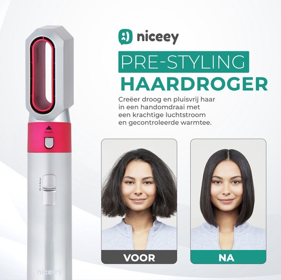 Niceey Brosse pour sèche-cheveux - Fer à boucler 5 en 1 - Airstyler - Multistyler - Brosse coiffante - Fer à boucler avec accessoires - Sèche-cheveux avec brosse - Avec gant - Brosse à boucler - Brosse à cheveux - Modèle 2025 - Gris/Pourpre
