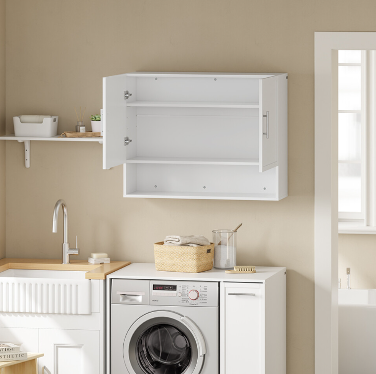 Armoire murale SoBuy 90 x 70 x 28,5 cm - Blanche - 2 portes - Étagère réglable