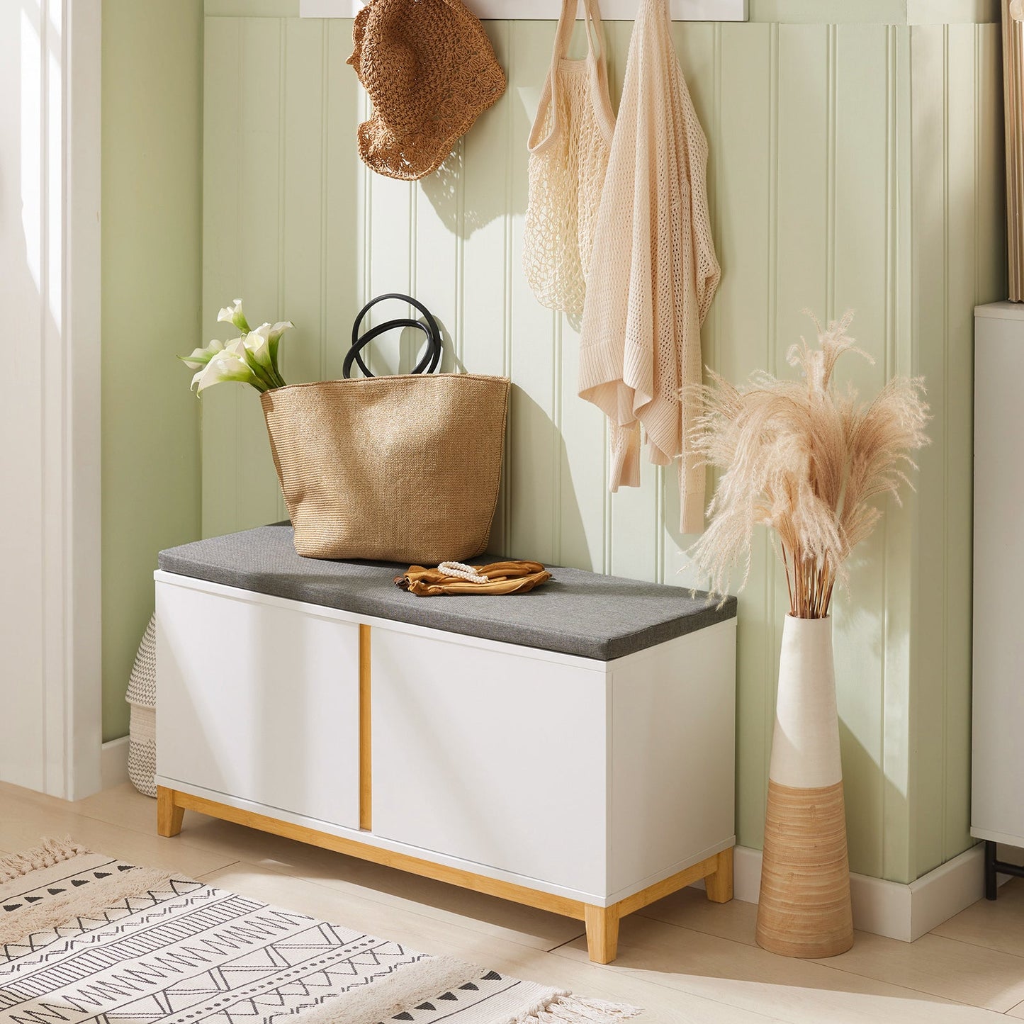 Banc à chaussures SoBuy FSR117-W, 2 portes, siège rembourré, 60 x 35 x 45 cm, blanc