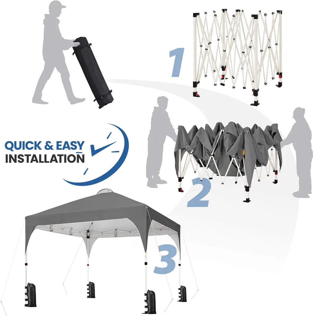 Tente de fête pliable Yaheetech - 3 x 3 m - Hauteur réglable - Sac de transport à roulettes - Gris foncé