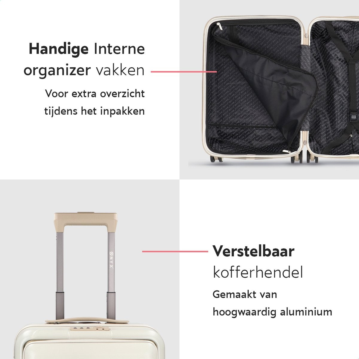 Valise, ONYX, Bagage à main 35 L, Léger, Double serrure TSA, Poche frontale, 37x22,5x55 cm, Beige