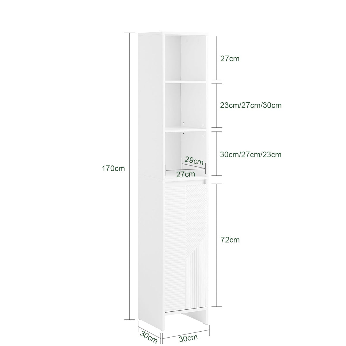 SoBuy Armoire de toilette haute BZR158-W - blanc - 30x170x30 cm - avec sac à linge et espace de rangement